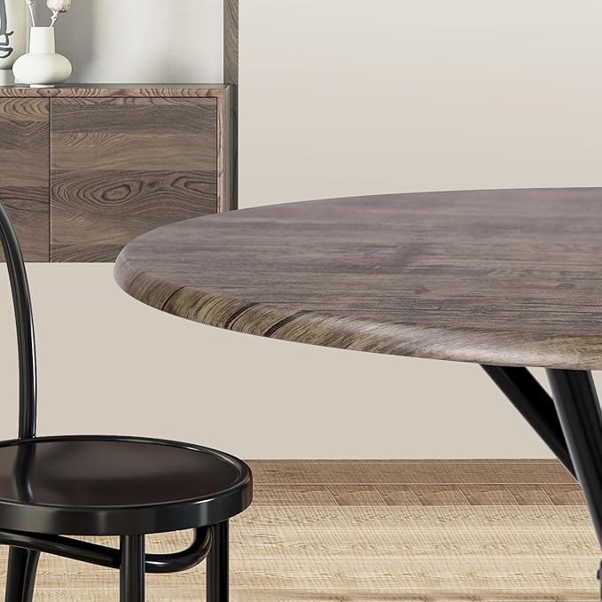 FurnitureR 31.5" Round Dining Table for 2-4 People, Vintage Wood Kitchen Table with Unique Intersecting Pedestal Base and Metal Legs for Home Office Living Room Kitchen, Vintage Brown