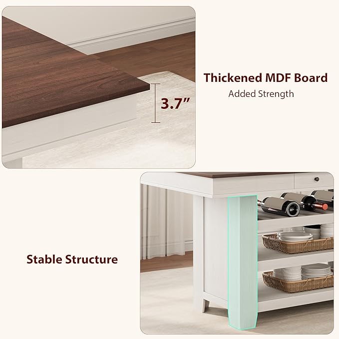 GarveeHome Counter Height Dining Table for 4-6, Wood Bar Height Tall Dining Table with Deepened Wine Rack & 2 Drawers & Shelves, Thick Large Table Top for Kitchen, Bar, Heavy Duty, Retro Brown White