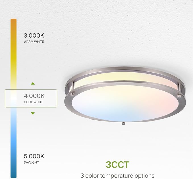 ASD LED 16" Round Flush Mount Lighting, Close to Ceiling Light Fixture | 3CCT, Dimmable, Energy Star, ETL Listed | 24W 1854LM 3000-5000K 120V | Low Profile Double Ring Lamp | Nickel, 4 Pack