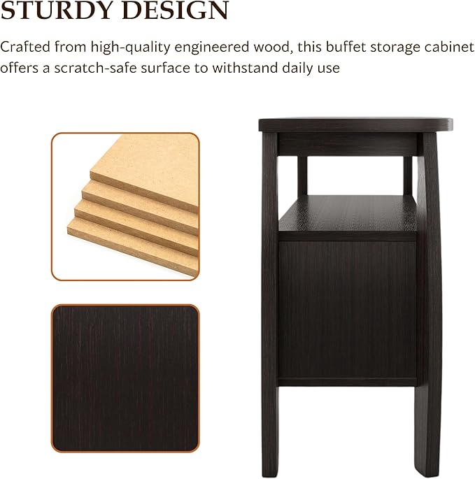 Furniture of America Clyton Modern Kitchen Buffet Storage Cabinet with Doors and Shelves, Wood Sideboard Table, Coffee Bars & 9 Grid Wine Rack, for Dining, Living Room, Dark Espresso