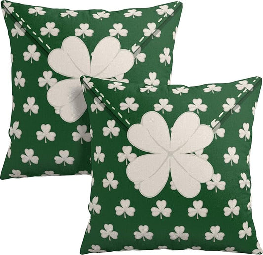 St Patricks Day Outdoor Decorative Pillow Covers 18x18 Set of 2 Green Shamrock Clover Pillows Cases Saint Patricks Day Envelope Pillowcase Covers for Spring Porch Home Sofa Couch
