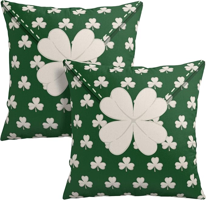 St Patricks Day Outdoor Decorative Pillow Covers 24x24 Set of 2 Green Shamrock Clover Pillows Cases Saint Patricks Day Envelope Pillowcase Covers for Spring Porch Home Sofa Couch