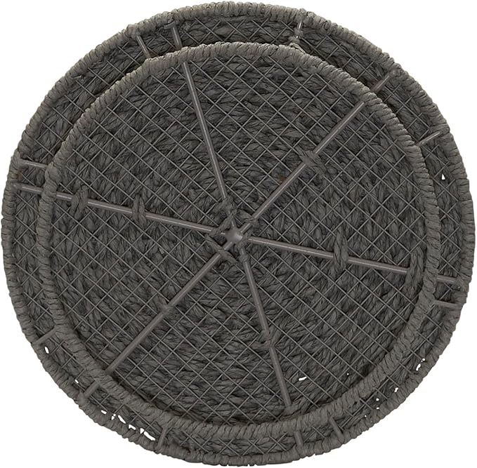 Household Essentials Handwoven Paper Rope Barrel Wicker Storage Basket Side Table, Gray