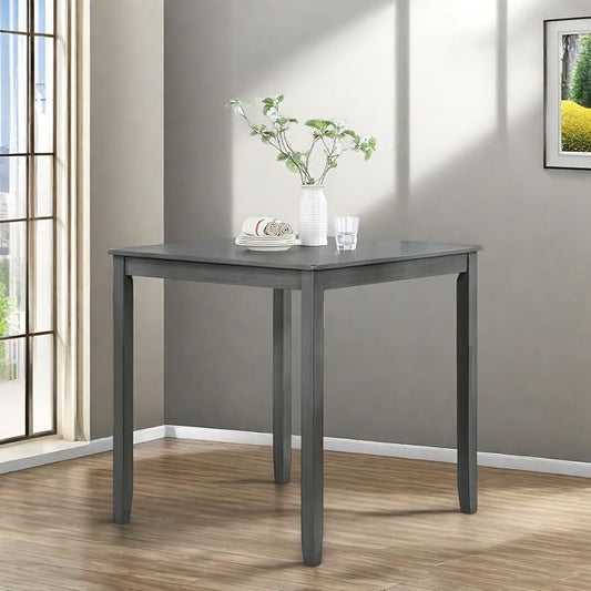 Dining Table for 4, Wooden Square Kitchen Table with Natural Woodgrain Finish, 36" H MDF Modern Dining Table with Solid Wood Tapered Legs and Rounded Corners, Easy Assembly, Gray