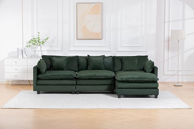 Eafurn Oversized Reversible Modular Sectional Sofa with Movable Ottoman, Convertible L Shaped Corner Couch Modern Chenille Sofa Set w/Double Layers Seat Cushions for Living Room Apartment