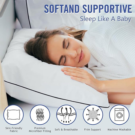 Vorouhals Hotel Collection Bed Pillows for Sleeping 2 Pack Queen Size Cooling Pillows Set of 2 for Back, Stomach or Side Sleepers, Super Soft Down Alternative Microfiber Filled Pillows
