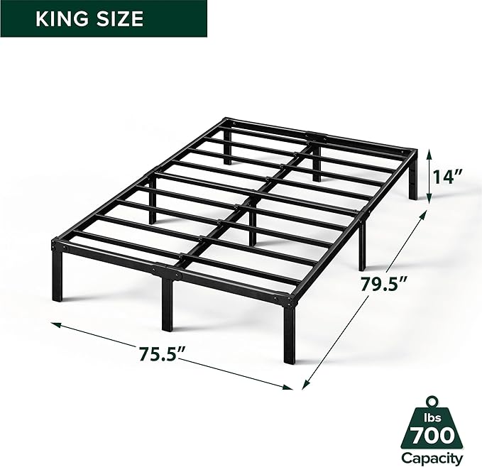 ZINUS Yelena 14 Inch King Metal Platform Bed Frame, Steel Slat Support, No Box Spring Needed, Eco Friendly WonderBox(TM) Packaging, Easy Assembly, Black