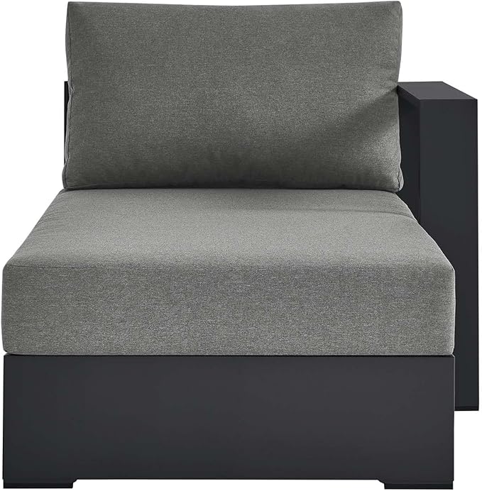 Modway Tahoe Powder-Coated Aluminum Outdoor Chaise Lounge in Gray Charcoal with Weather-Resistant Cushions, Modular Right-Facing Patio Lounger for Pool Furniture or Sectional Sofa Set