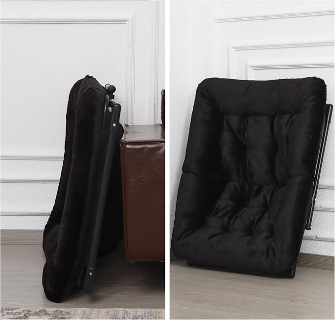 Comfy Saucer Chair for Adults, Soft Faux Fur Bedroom Chair, Accent Dorm Chairs, Flexible Living Room Reading Chairs, Oversized Folding Seat for Teens, X-Large, Black