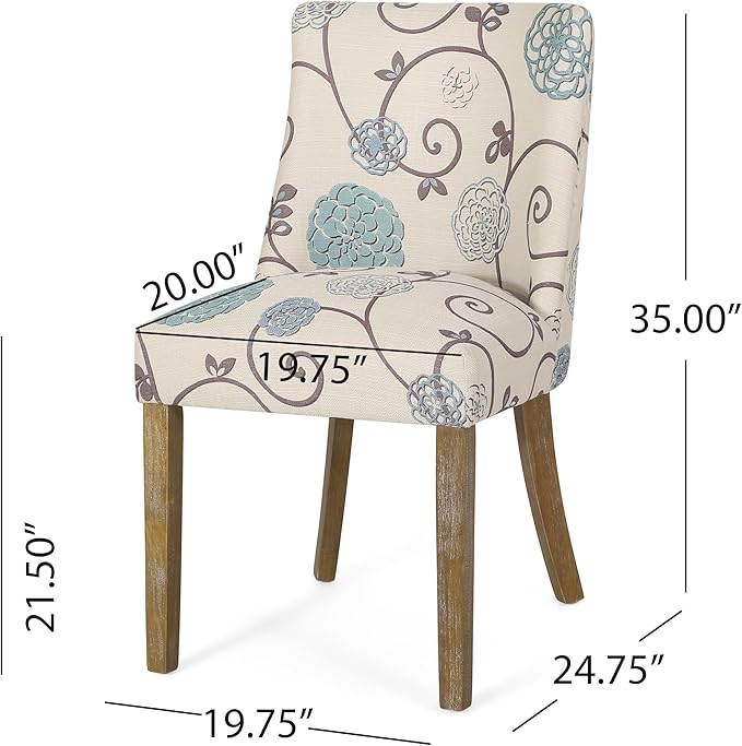 Christopher Knight Home Frances Dining Chair, 19.75 "W x 24.75 "D x 35 "H, Beige and Blue Floral + Natural Brown, Set of 2