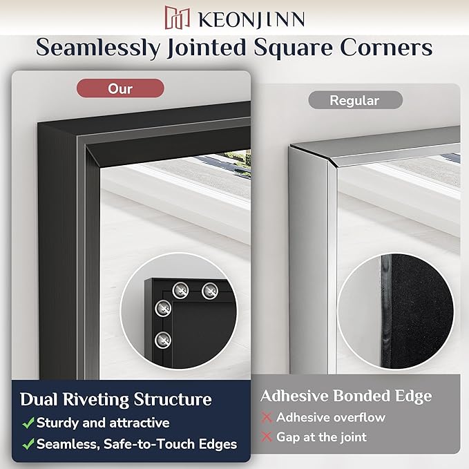 Keonjinn 40 x 24 Inch Black Bathroom Mirrors for Over Sink, Beveled Rectangle Framed Mirrors for Wall, Black Bathroom Vanity Mirror, Tempered Glass, Square Corner, Farmhouse Style