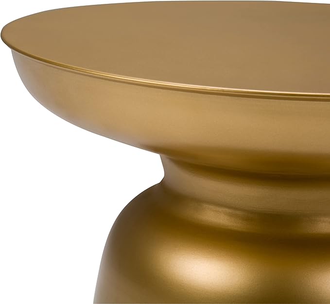 SIMPLIHOME Toby Metal Table - 17" Wide x 18" High Solid Iron Drum Accent Table in Gold, Industrial Side or End Table for Living Room, Bedroom or Entryway with Sculptural Design, Assembled