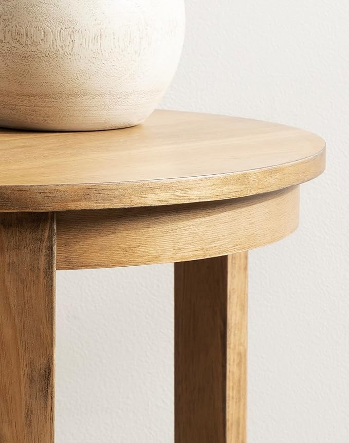 Kate and Laurel Foxford Tiered Round Side Table; 22 x 22 x 24; Natural Brown; Transitional Two-Tier Circle Nightstand Table with Storage and Resilient Wood Construction for Bedroom Decor