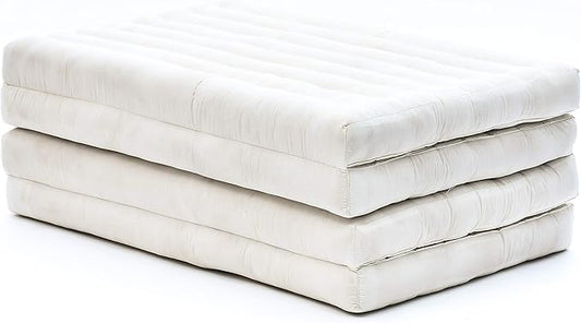 Leewadee Trifold Mattress Standard – Comfortable Thai Massage Pad, Foldable Floor Mattress Filled with Eco-Friendly Kapok, Perfect to Use as a Sleeping Mat 79 x 28 inches, Ecru