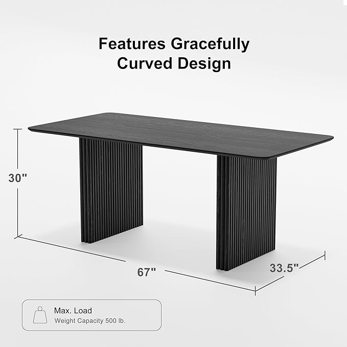 Casaphoria 67" Rectangular Dining Table, Modern Kitchen Table for 4-6, Farmhouse Style Large Table, Easy Assembly for Living Room, Kitchen, Bar, Black