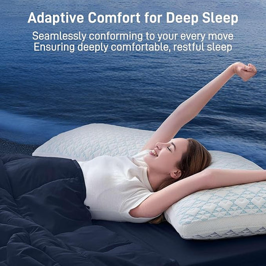 Lyralith Shredded Memory Foam Cooling Soft Bamboo Viscose Pillows Queen Size Set of 2, Adjustable Hypoallergenic Hotel Quality Bed Pillows for Back, Stomach and Side Sleeper, Oeko-TEX Certified