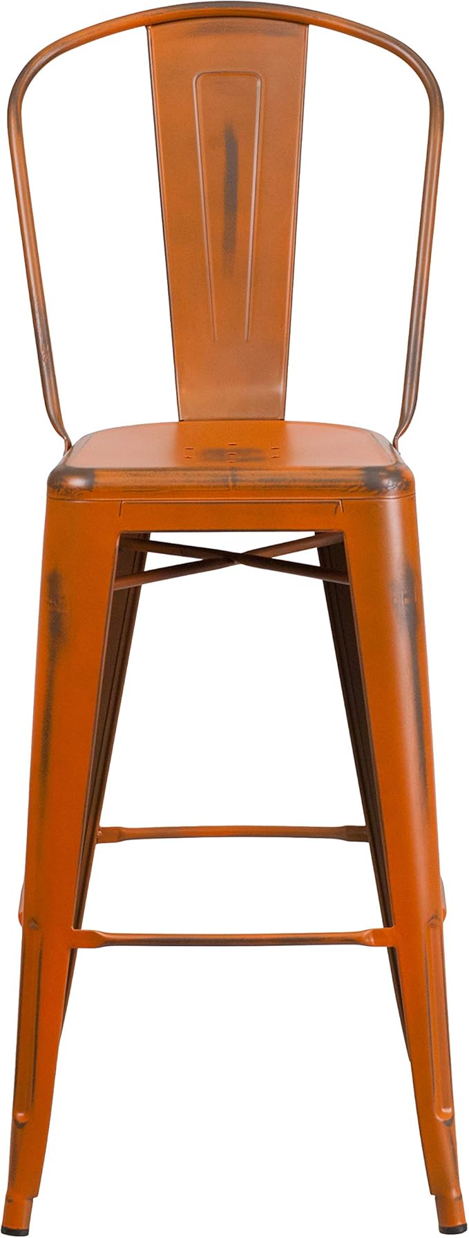 Flash Furniture Blake Commercial Grade 4 Pack 30" High Distressed Orange Metal Indoor-Outdoor Barstool with Back