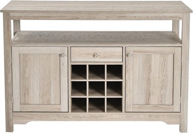 COSTWAY Buffet Cabinet Storage Sideboard, Server Console Table, Kitchen Cupboard Table with 2 Cabinets, Wine Rack & Open Shelf, 46 x 16 x 31.5 inches, Coffee Bar Cabinet for Entryway, Living Room