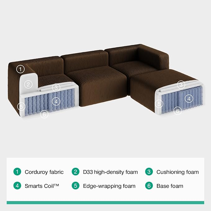 Novilla 70.8" Modular Sectional Sofa, Modern Cloud Sectional Couch with Smarts Coil® Support, Upholstered Boneless Couch for Living Room Apartments Bedroom, No Assembly Required, Brown (Loveseat)