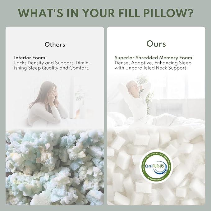 Pillows King Size Set of 2 - Cooling Shredded Memory Foam Pillow for Sleeping 2 Pack, Adjustable Cool Bed Pillows for Side, Back, and Stomach Sleepers, Gel Pillow Washable Removable Cover