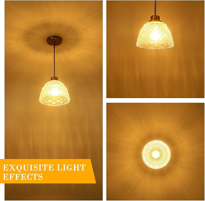 3 Pack Glass Pendant Lights Kitchen Island 8.7 Inches Modern Gold Glass Pendant Light Fixtures Brass Hanging Lighting for Kitchen Over Sink Dining Room Bedroom E26