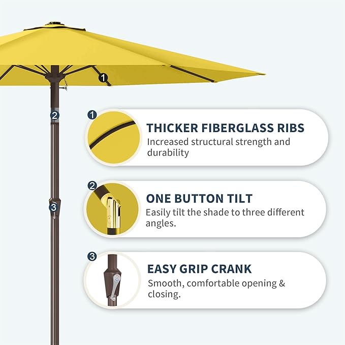 PatioKingdom 11FT Patio Umbrella,Outdoor Umbrella with Push Button Tilt and Crank,Market Table Umbrella with 8 Sturdy Fiberglass Ribs UV Protection