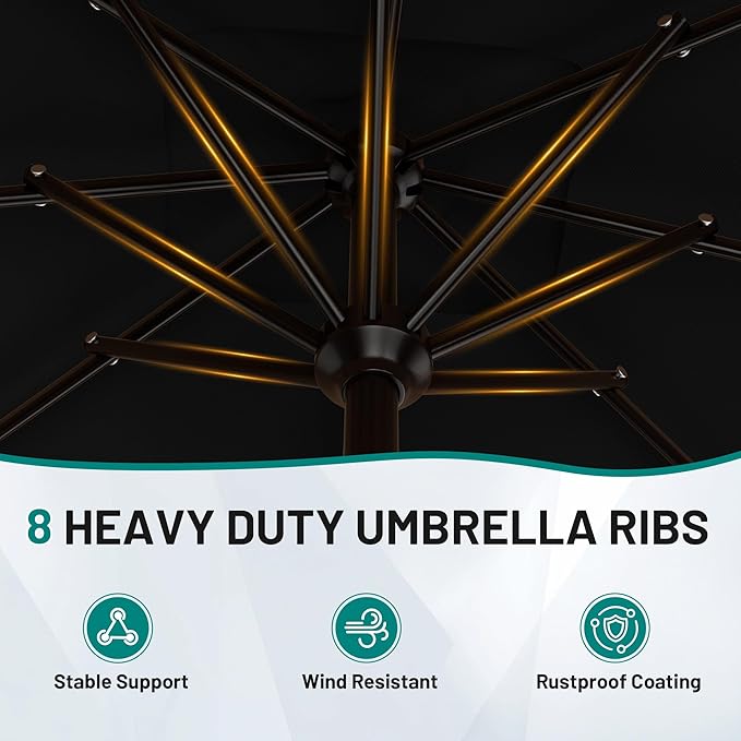 AreShark 8 X 10 FT Large Rectangular Patio Umbrella with Valance, Outdoor Table Market Umbrella w/Crank & 8 Ribs, Rectangle Outdoor Umbrellas for Garden, Deck, Yard and Poolside, Black