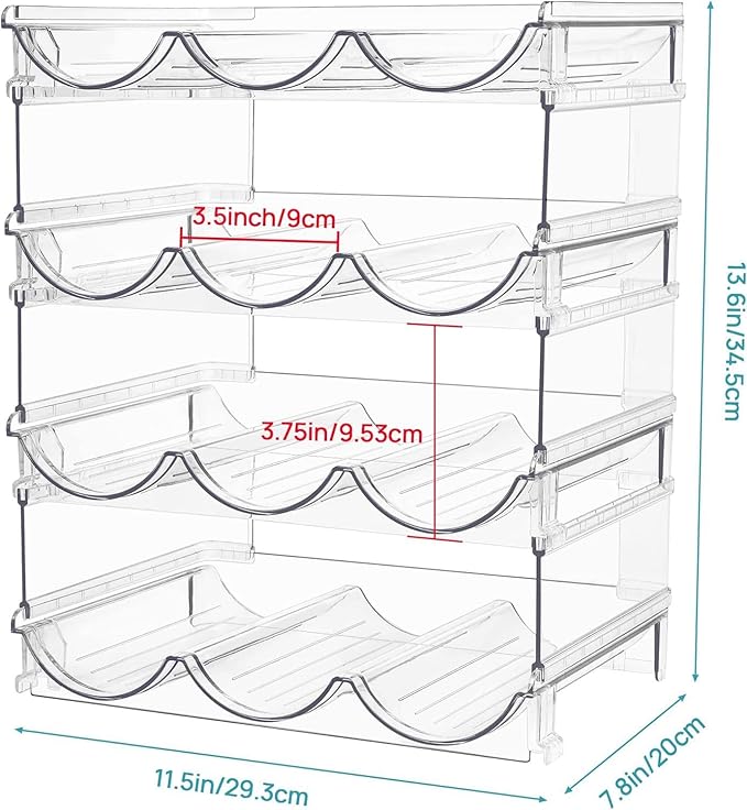 Water Bottle Organizer - 4 Tier Large Capacity stackable water Bottle Organizer for Cabinet, Free-Standing Water Bottle Storage Holder for Countertops, Pantry, Bars, Cabinets, Fridge, Hold 12 Bottles