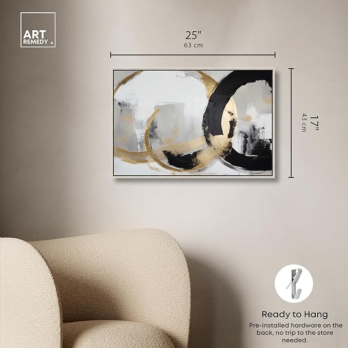 Art Remedy Another Dimension Canvas Modern Black White Abstract Wall Art, Silver Frame, 24" x 16"