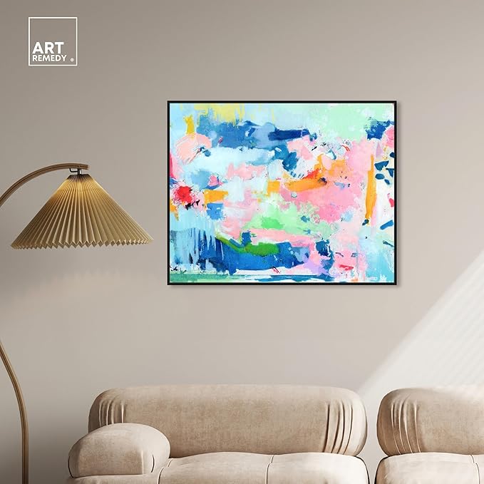 Art Remedy Peaceful Haven Canvas Bright Colorful Abstract Wall Art, Black Frame, 36" x 30"