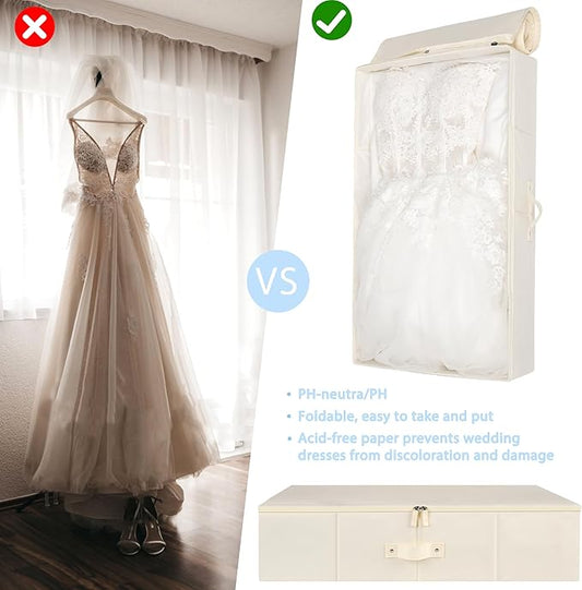 Duduboy Wedding Dress Storage Box Bridal Essentials Heirloom Breathable Wedding Gown Preservation Box - Large Size with Microfiber Gloves Acid-Free Tissue Paper and Dustproof Bag