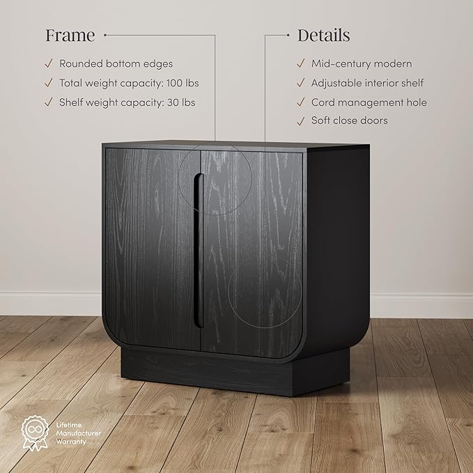 Nathan James Joey Mid Century Modern Storage Cabinet, Arched Accent Cabinet with Rounded Bottom Edges and Integrated Door Pull Cutouts, Black Oak Set of 4