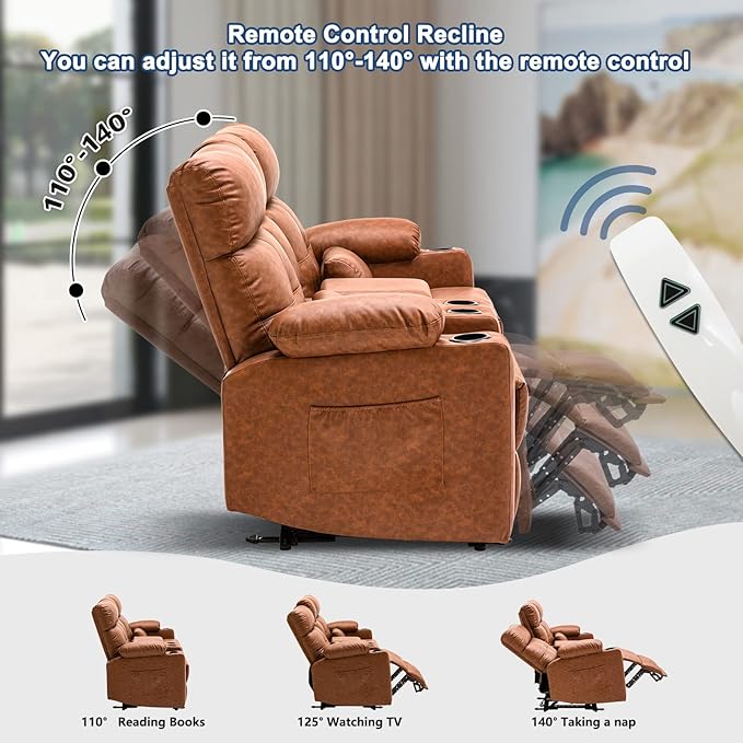 68'' RV Power Reclining Loveseat with Heat and Massage| RV Loveseat Recliner Sofa with Console| Double Reclining Couch with Cup Holder | Loveseat ReclinerTheater Seating(PU, Brown)