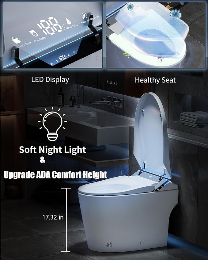 ihati Smart Toilet with Bidet Built in,1000Gram MaP Flush Score,Foam Dispenser,ADA Height,Auto Open Close,Blackout Flush,Auto Flush,Heated Seat,Warm Water,Deodorization,Bidet Toilet with Tank