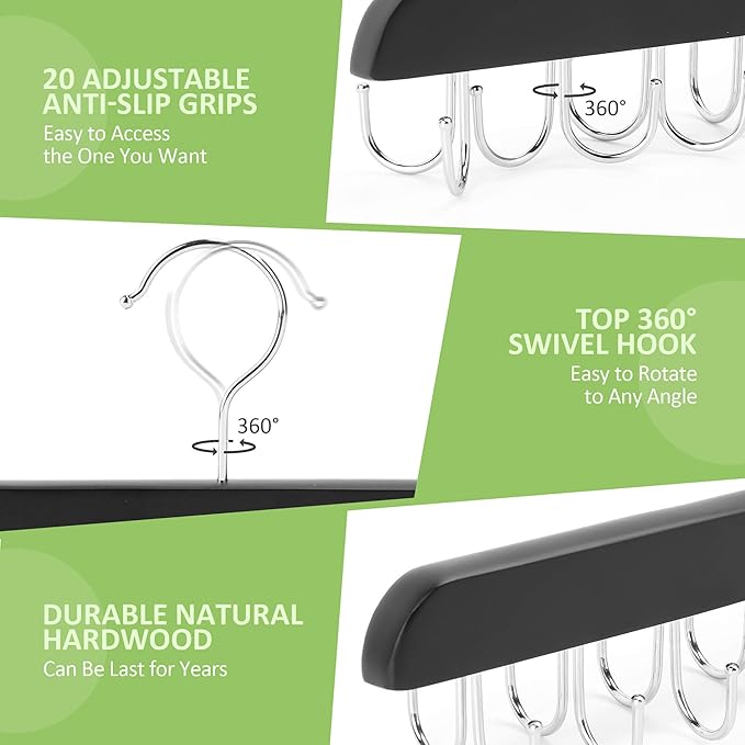 2 Pack Bra Hanger for Closet, Tank Top Hanger 40 Hooks Capacity Sturdy Wood Space Saving Sport Bras Holder, Closet Organizers and Storage, Black