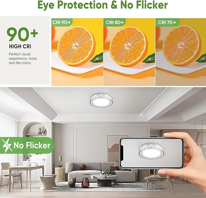 14 Inch Flush Mount Ceiling Light, Modern Brushed Nickel LED Ceiling Light Fixture, 24W 2400LM 2700-6500K Adjustable, Dimmable Ceiling Lights for Bedroom, Kitchen, Hallway, Bathroom, ETL