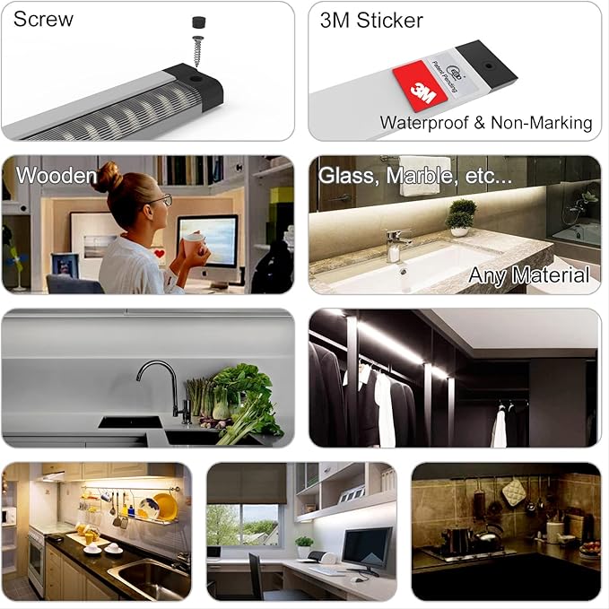 EBD Under Cabinet Lighting Touch Under Cabinet Lights Built-in 45cm Adjustable Cable, Splitter & 3 External Cable, 9 Panel 6500K Coolwhite 3150Lm Kitchen Under Counter Lights