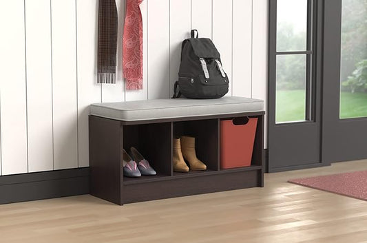 ClosetMaid 1632 Cubeicals 3-Cube Storage Bench, Espresso with Gray Cushion