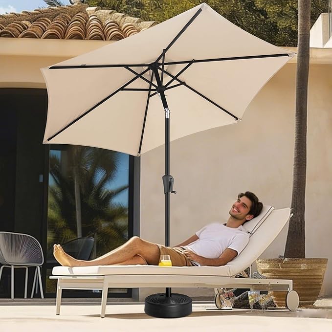 FLAME&SHADE 7.5ft Patio Umbrella - Outdoor Umbrella with Push Button Tilt and Crank for UV Protection, Table Market Umbrella for Garden, Deck, Backyard, Pool and Beach(Beige)