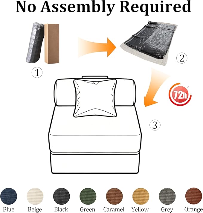 31.5'' Convertible Compressed Corduroy Folding Cloud Sofa Bed Set of 2, 2 Pieces Modern Boneless Pull Out Sleeper Sofa Couch, 3 in 1 Portable Lazy Floor Lounge Chair Set, No Assembly Needed, Grey