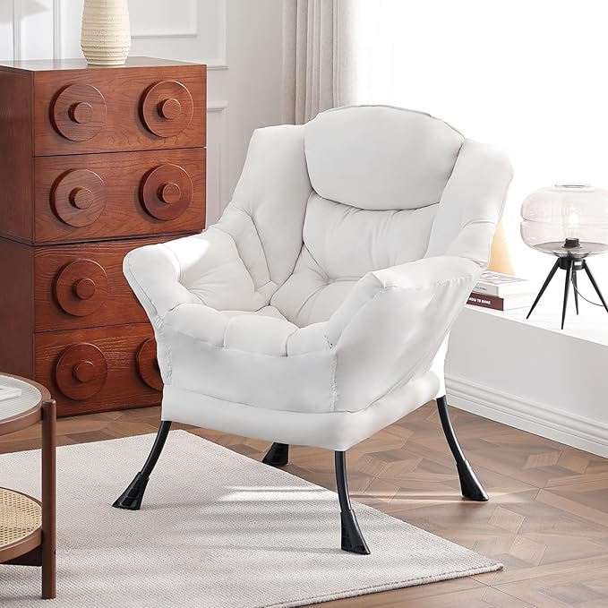 Lazy Chair, Large Accent Chair, Modern Comfy Armchair, Beige Chair for Living Room Bedroom Dorm Room Office Apartment Reading Relaxing Use
