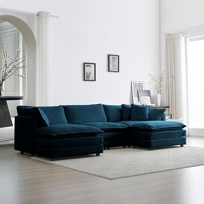 Luxury Modular Sectional Sofa with Ottoman, 111.5" Overstuffed U-Shaped Cloud Sofa, Premium Chenille Fabric Deep Seat Couch, Extra Wide Sectional for Living Room, Apartment & Office | Layer Cushions