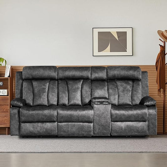 Electric Power Reclining Sofa, 3-Seater Sofa with Flip-Top Console, Massage & Heat, Recliner Couch with Storage, USB Ports, and Cup Holders - Perfect for Living Room Comfort (Gray)