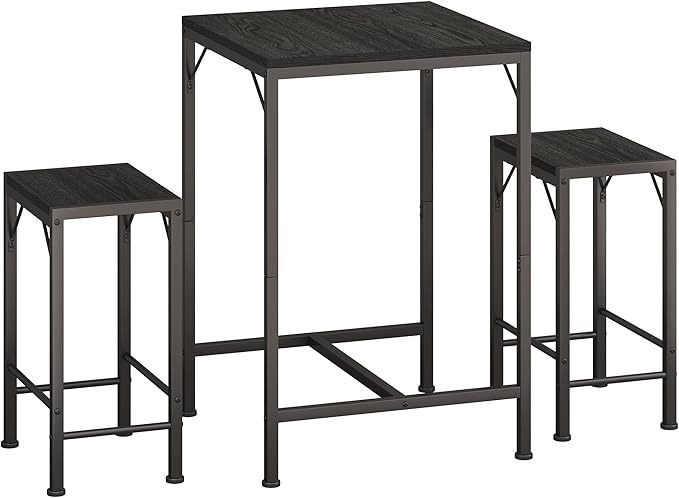 Homeiju Bar Table and Chairs Set, Square Bar Table with 2 Stools, Space-Saving Dining Pub Set for 2, Perfect for Kitchen, Breakfast Nook, Living Room & Small Spaces