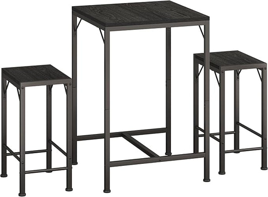 Homeiju Bar Table and Chairs Set, Square Bar Table with 2 Stools, Space-Saving Dining Pub Set for 2, Perfect for Kitchen, Breakfast Nook, Living Room & Small Spaces