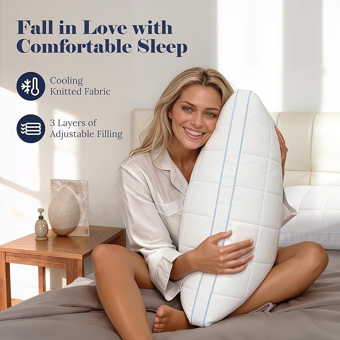 Adjustable Pillows Bed Pillow - Hotel Pillow Queen Size Pillow for Sleeping with 3 Removable Inserts, Assemblable Height & Soft Firm Pillows for Back, Stomach or Side Sleepers, 1 Pack