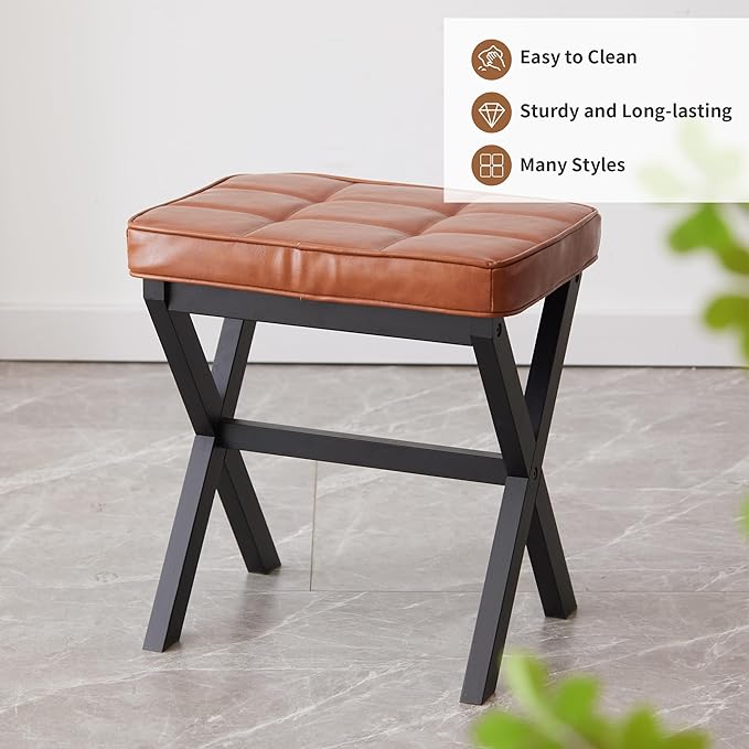 FILWH Foot Stool Small Ottoman Foot Rest Padded Foot Stool Desk for Under Office Desk Vanity Stool Bamboo Footstool Sofa Footrest Shoe Stool Small Foot Stools (Black Legs + Reddish Brown)