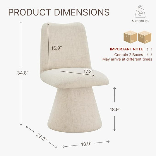 Swivel Dining Chairs Set of 2, Modern Upholstered Dining Chair Mid Century Kitchen Chairs with High Back, 360 Degree Rotating Vanity Chair for Dining Room, Bedroom, Farmhouse, Sand