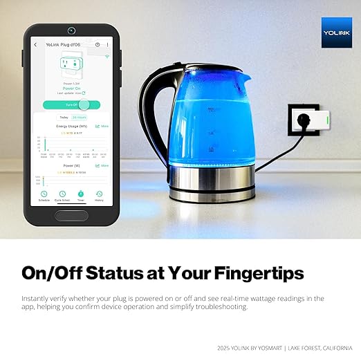 YoLink Smart Energy Plug 15A, LoRa Control up to 1/4 Mile, High-Power Appliances, Cylce Timer, Real-Time Power Monitor, Overload Protection, Notifications, Alexa, Google, IFTTT, Hub Required, YS6614