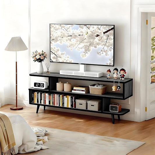 Lightdot TV Stand for TVs up to 45'', Modern Entertainment Center with 3 Open Storage Large Capacity for Collection,Media Console Table for Living Room/Entrance/Sofa Cabinet,Easy Assembly-Grey Oak